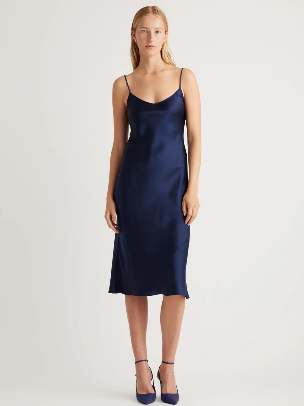 Wilfred Navy Blue Only Slip Satin Midi Dress from Aritzia, M